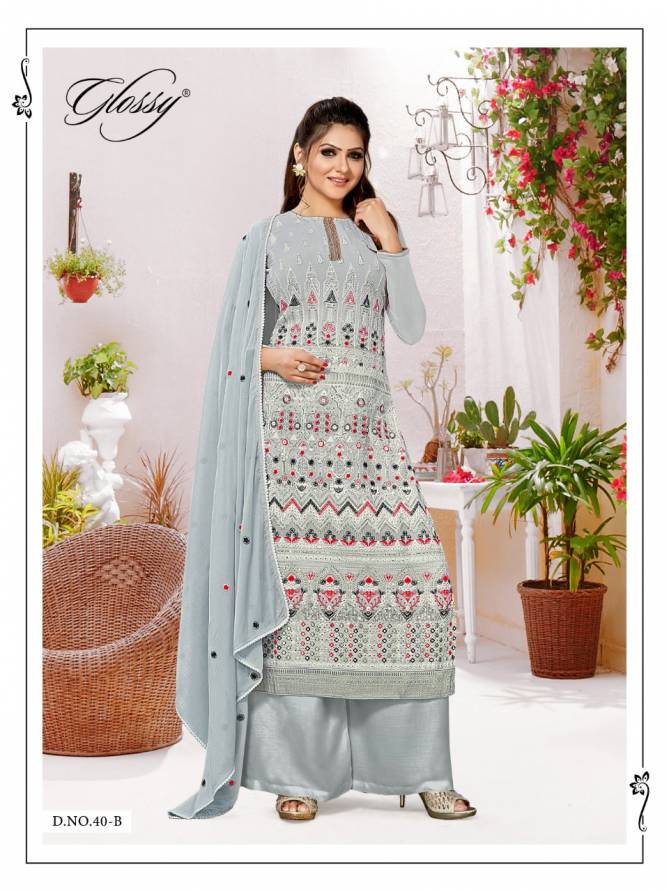 Glossy Sana 40 Georgette Heavy Embroidery Work Festive Wear Designer Salwar Kameez Collection